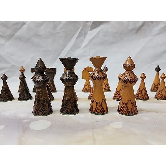 Vtg Soviet Russian Wooden Unweighted Chess Pieces Set King 3